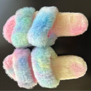 BAMBOO  Fuzzy Rainbow Slide Pastel Size 9 NWOT